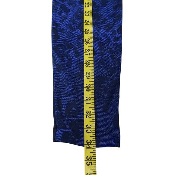 Adidas Performance Leggings Tights Navy Blue Animal Print Three Stripes Logo M - Picture 11 of 13